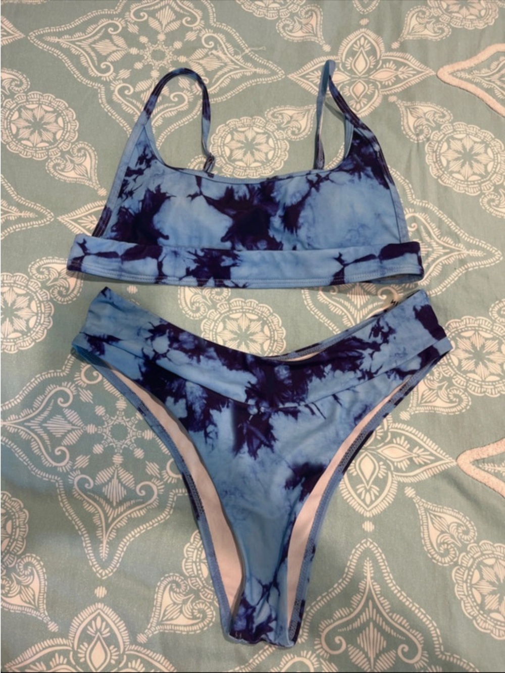 SHEIN Navy & Sky Blue Tie-Dye Scoop Bikini Set